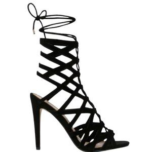 Aldo Heels Black Strappy Sandal Suede Leather 8.5